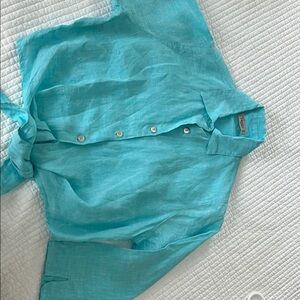 Linen Turquoise Button-Up Shirt TGs removed never worn